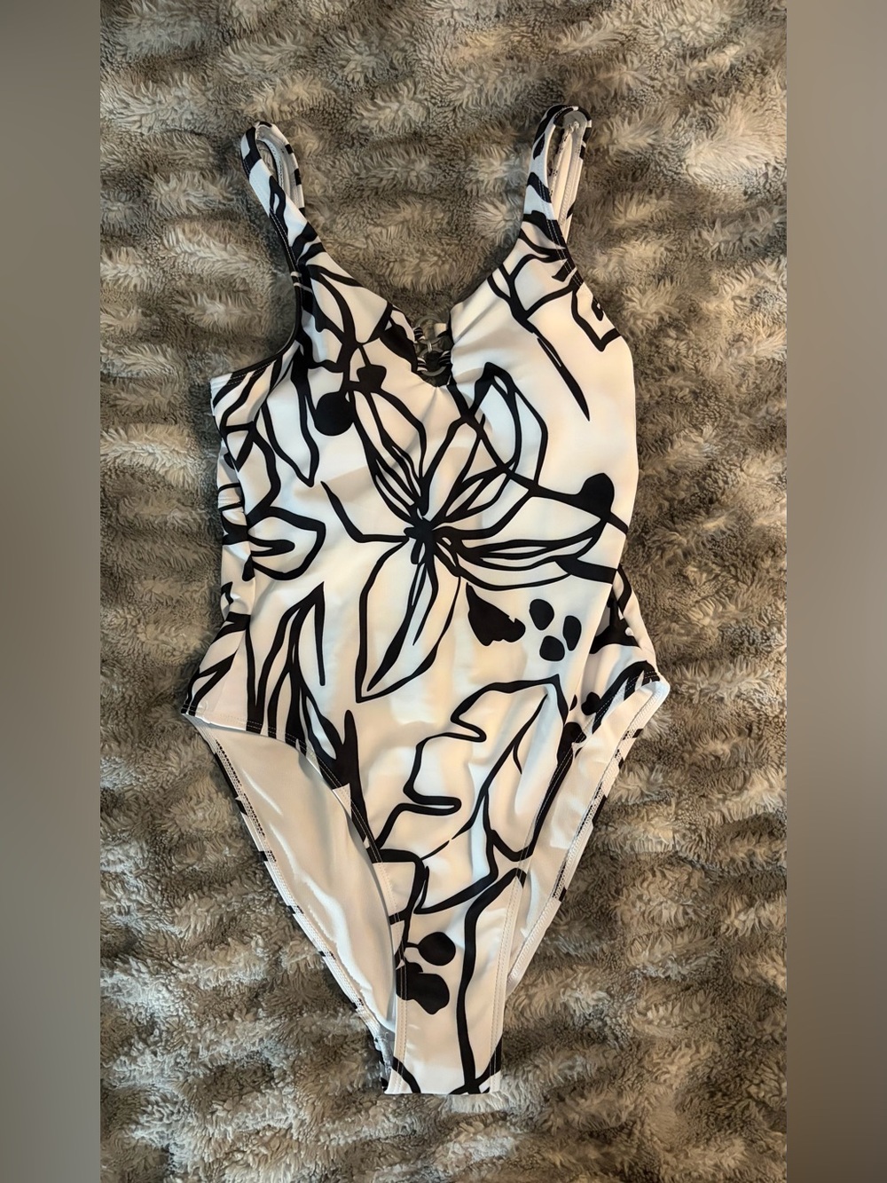 Tahari Black and White Floral Kids One-Piece Swimsuit